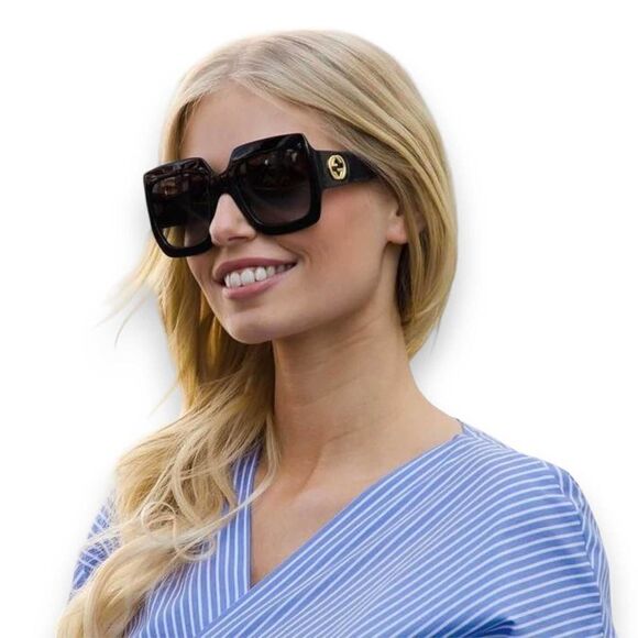 New Gucci Women Sunglasses Black Oversized Square GG0053SN-001 Gray Gradient - Picture 4 of 11